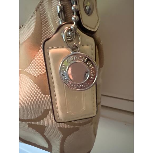 Coach Vintage Y2K Tan White Signature Jacquard Canvas Leather Stripe Demi Purse - Picture 4 of 10